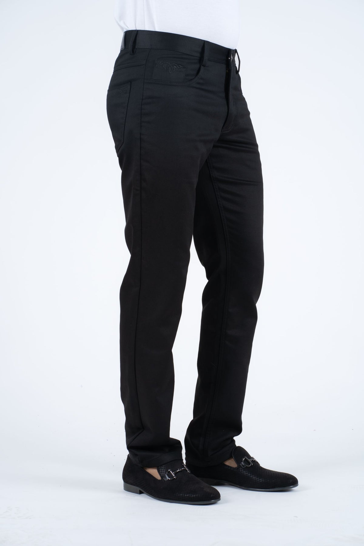 black fenton scroll relaxed fit pant men platini detail
