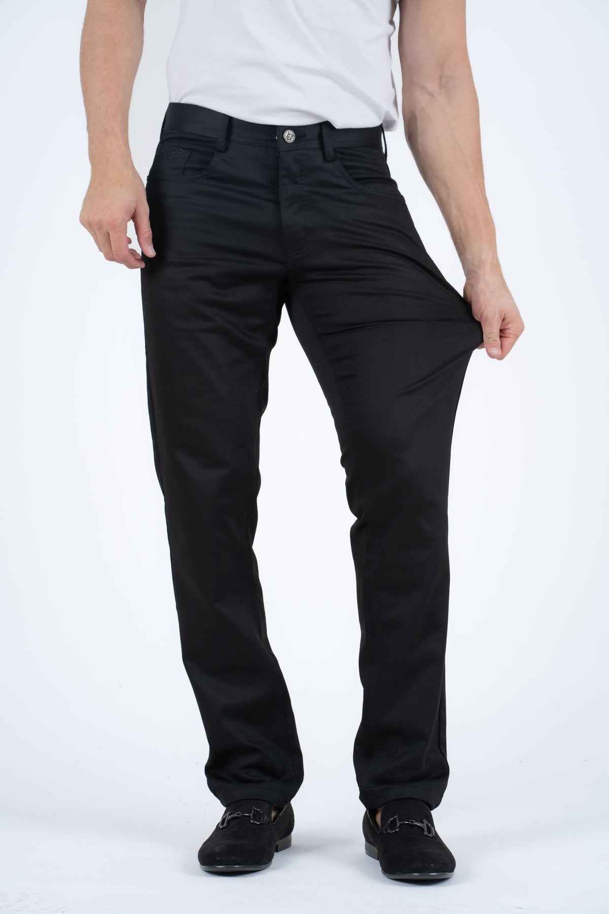 black fenton scroll relaxed fit pant men platini detail-2