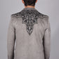 embroidered suede gray blazer platini back