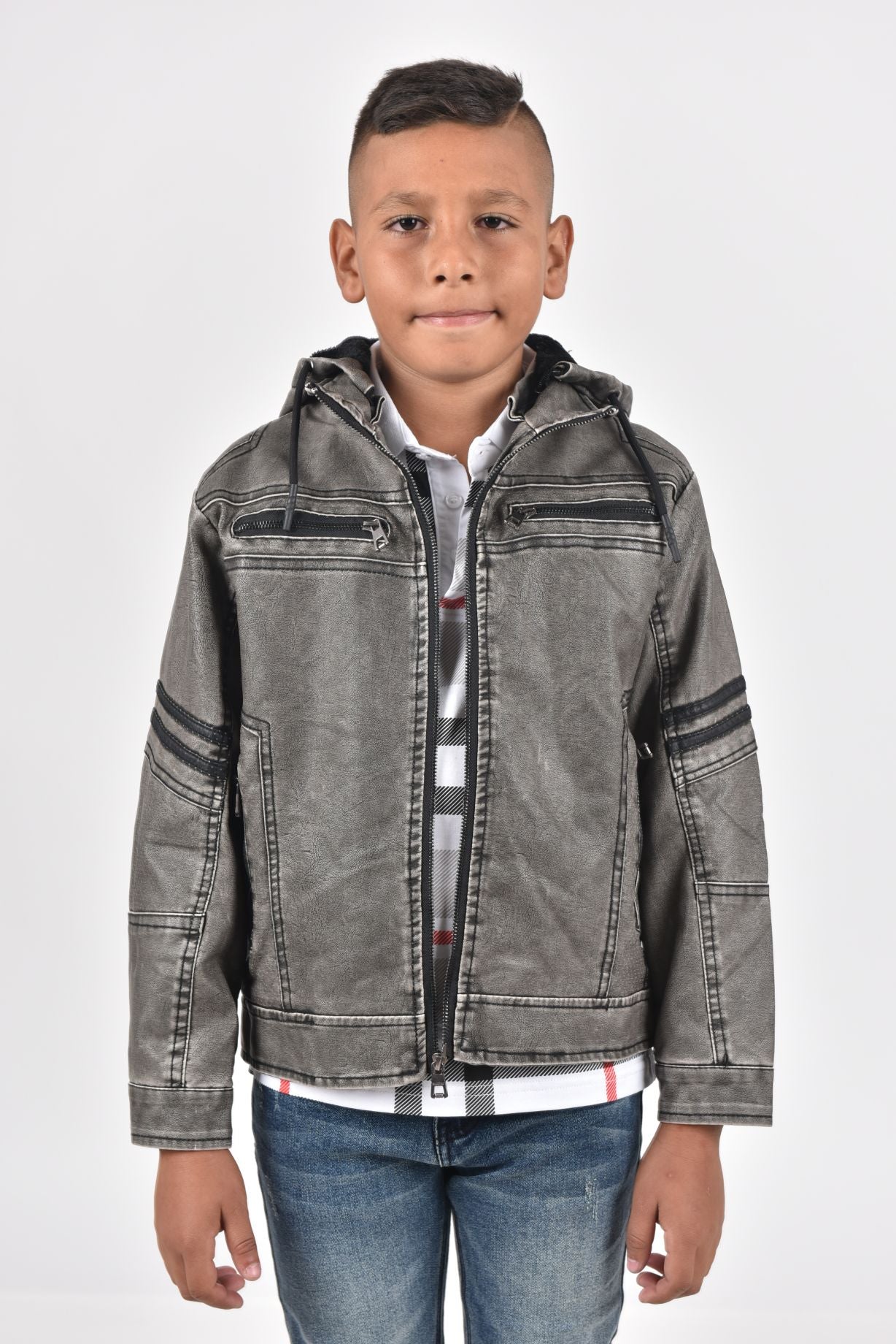 Hooded Biker Jacket kids platini front