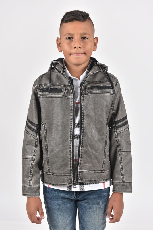 Hooded Biker Jacket kids platini front