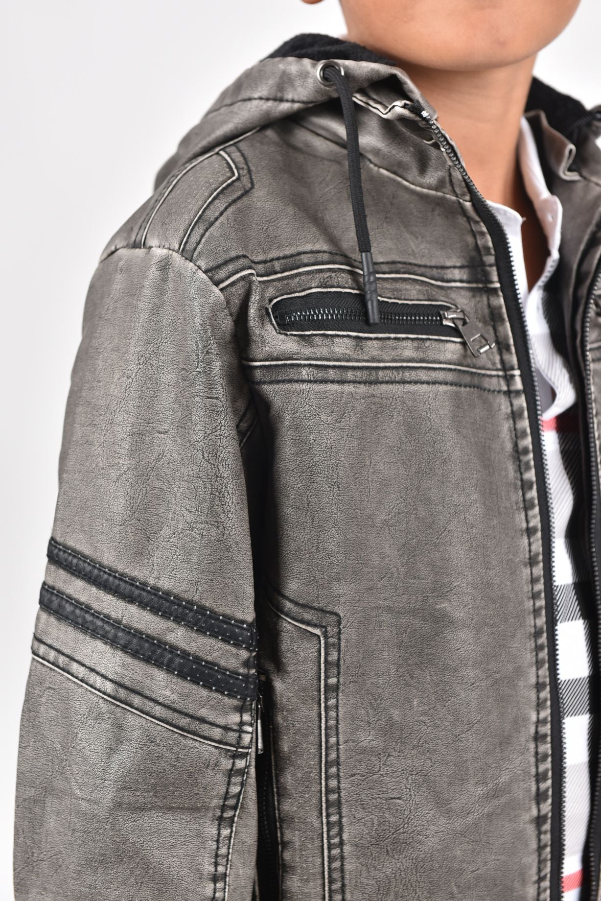 Hooded Biker Jacket kids platini close