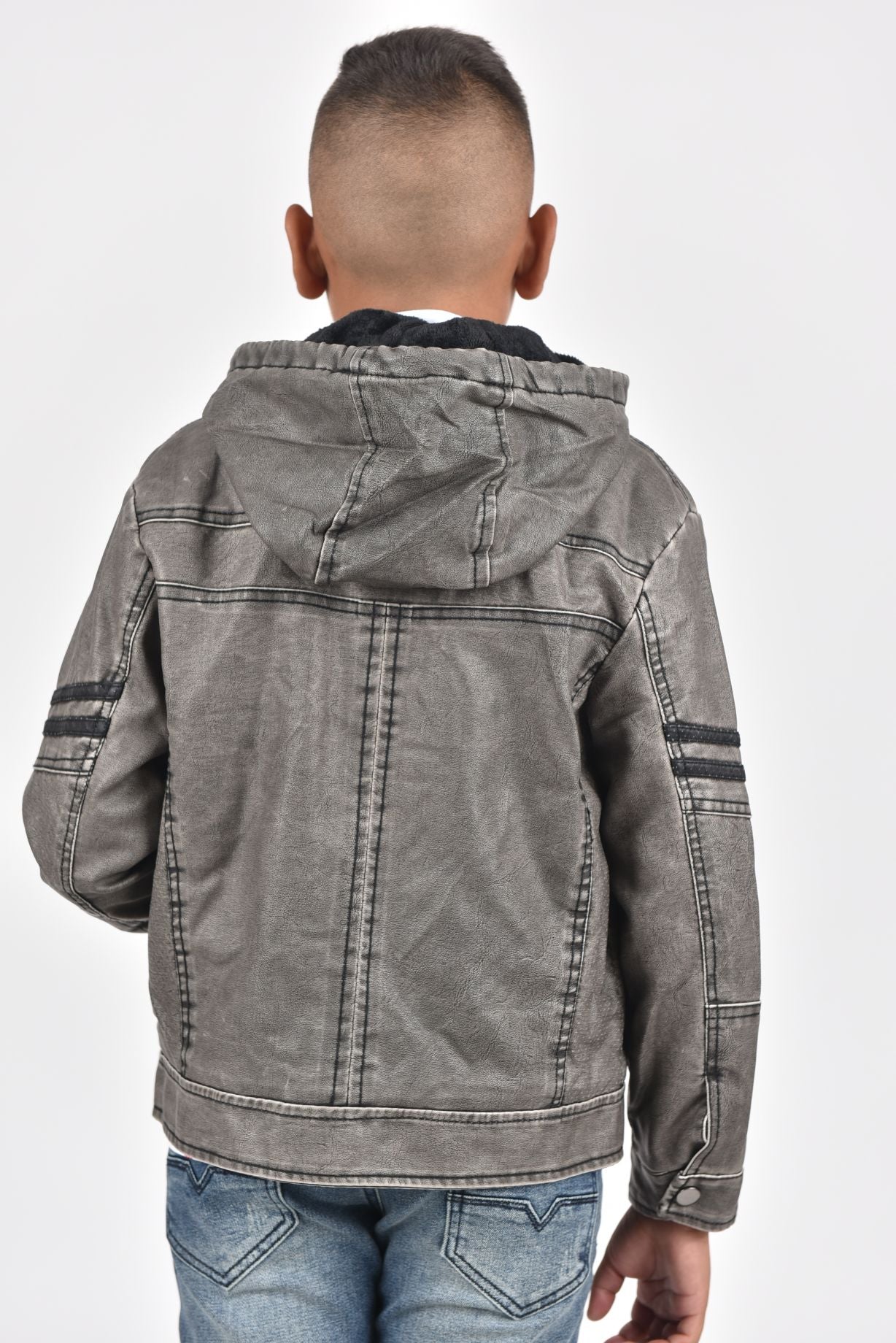 Hooded Biker Jacket kids platini back