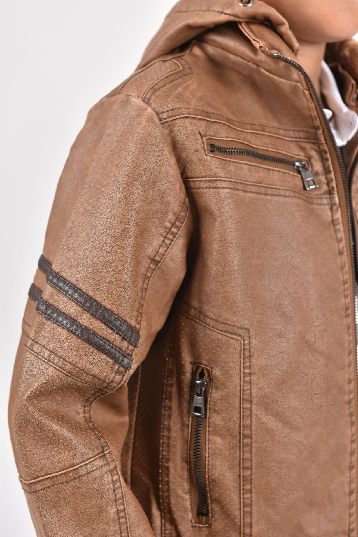 Hooded Biker Jacket kids platini detail