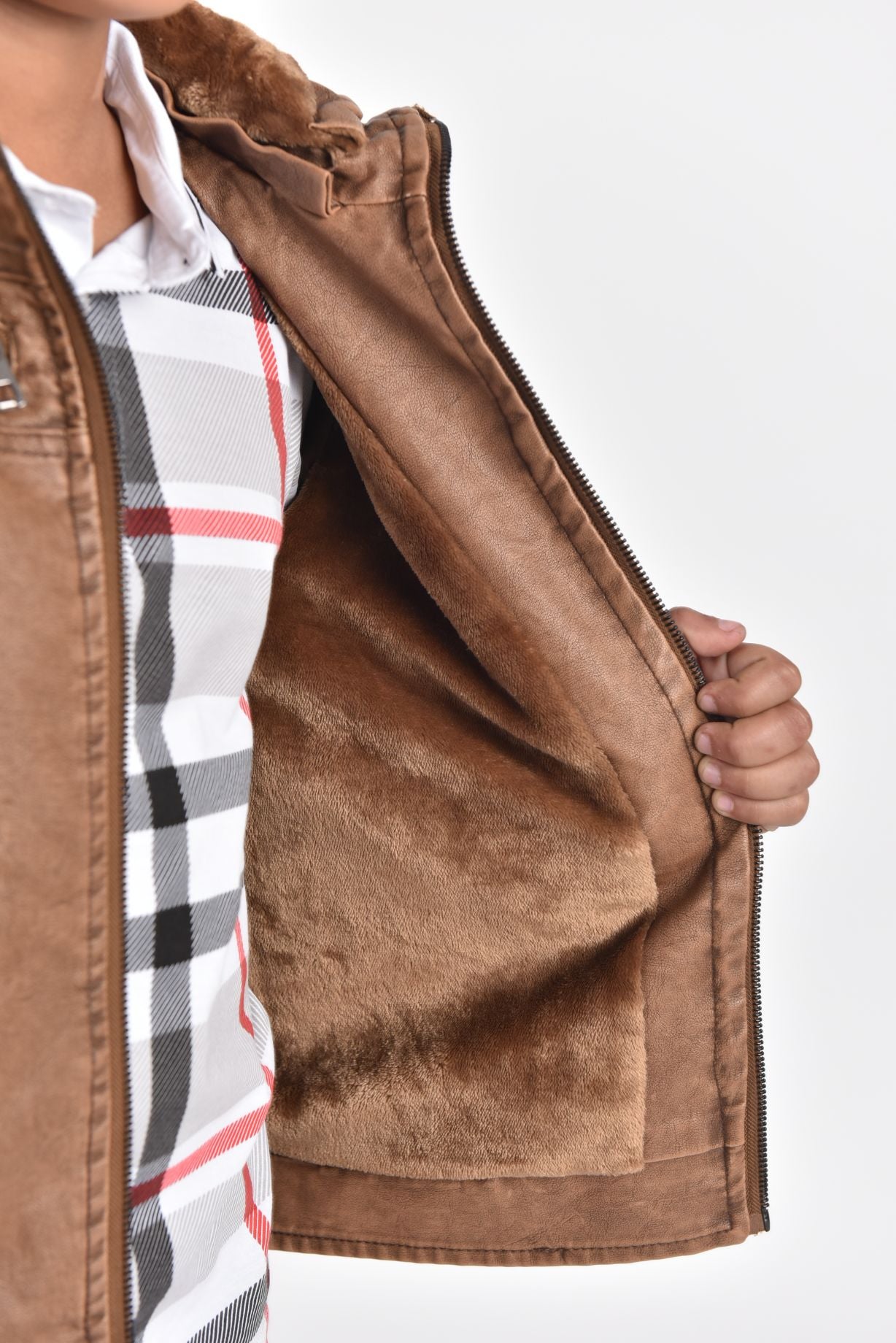 Hooded Biker Jacket kids platini close