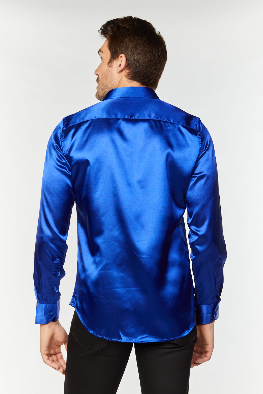Blue Satin Dress Shirt Men