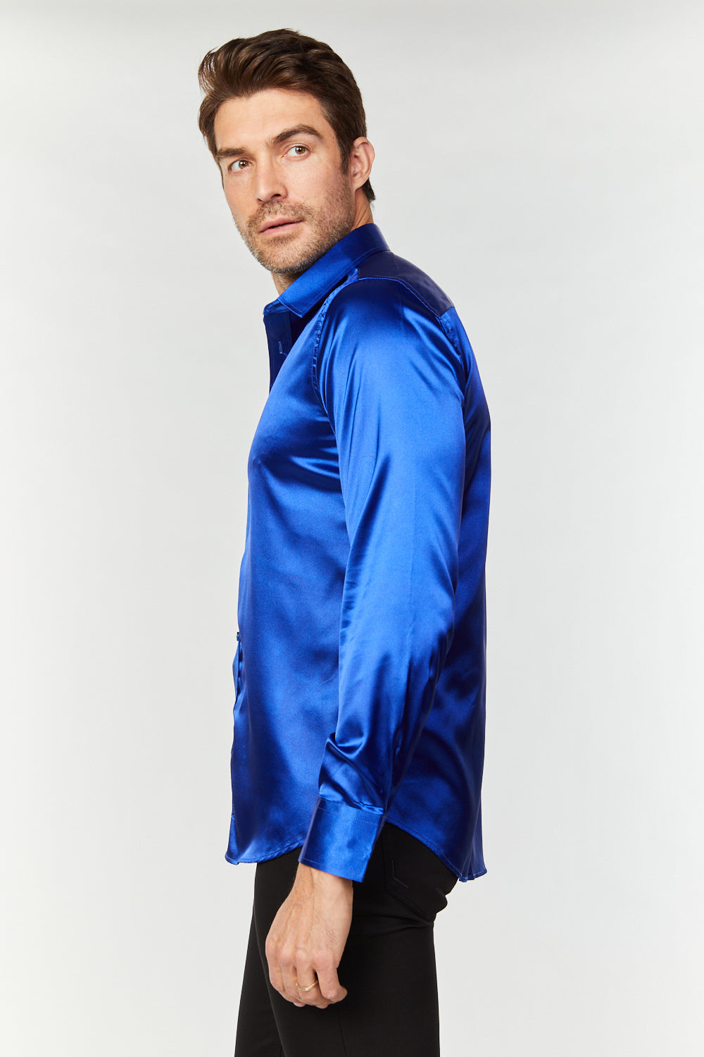 Blue Satin Dress Shirt Men