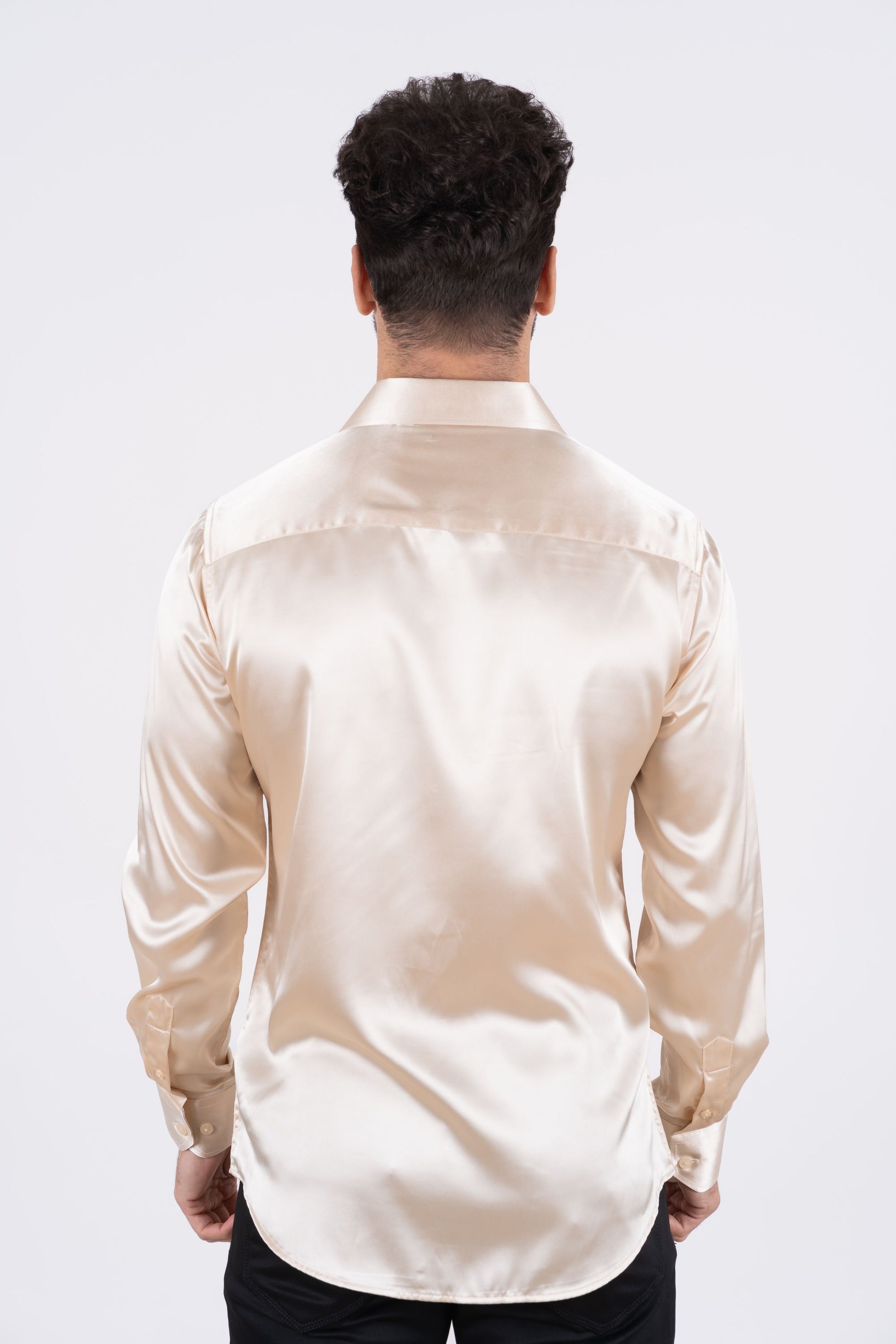 Men's Satin Dress Shirt - Cream Platini Fashion Men's Satin Dress Shirt - Cream Platini Fashion