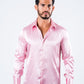 pink satin long sleeve dress shirt platini
