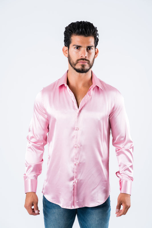 pink sinclair satin shirt men platini back