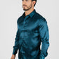 teal satin long sleeve dress shirt platini