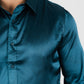 teal satin long sleeve dress shirt platini