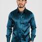 teal satin long sleeve dress shirt platini
