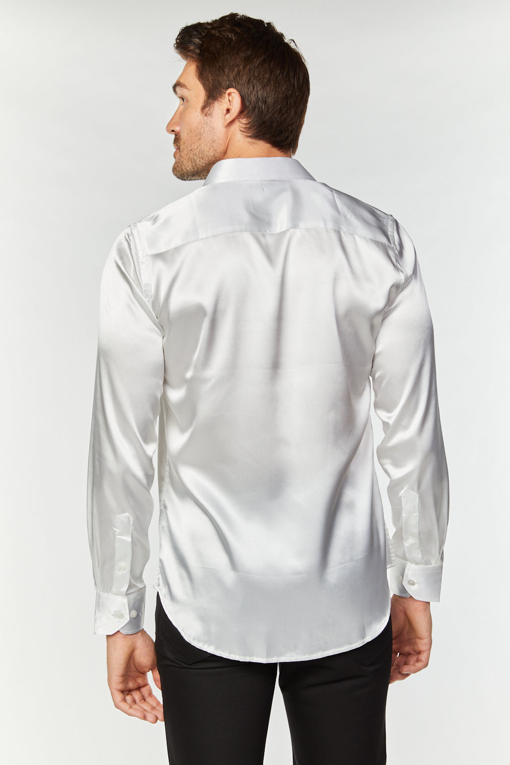 Men's White Satin Dress Shirt | Platini Fashion Men's White Satin Dress Shirt | Platini Fashion