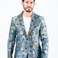 blue double button floral print blazer men platini front