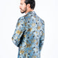 blue double button floral print blazer men platini back