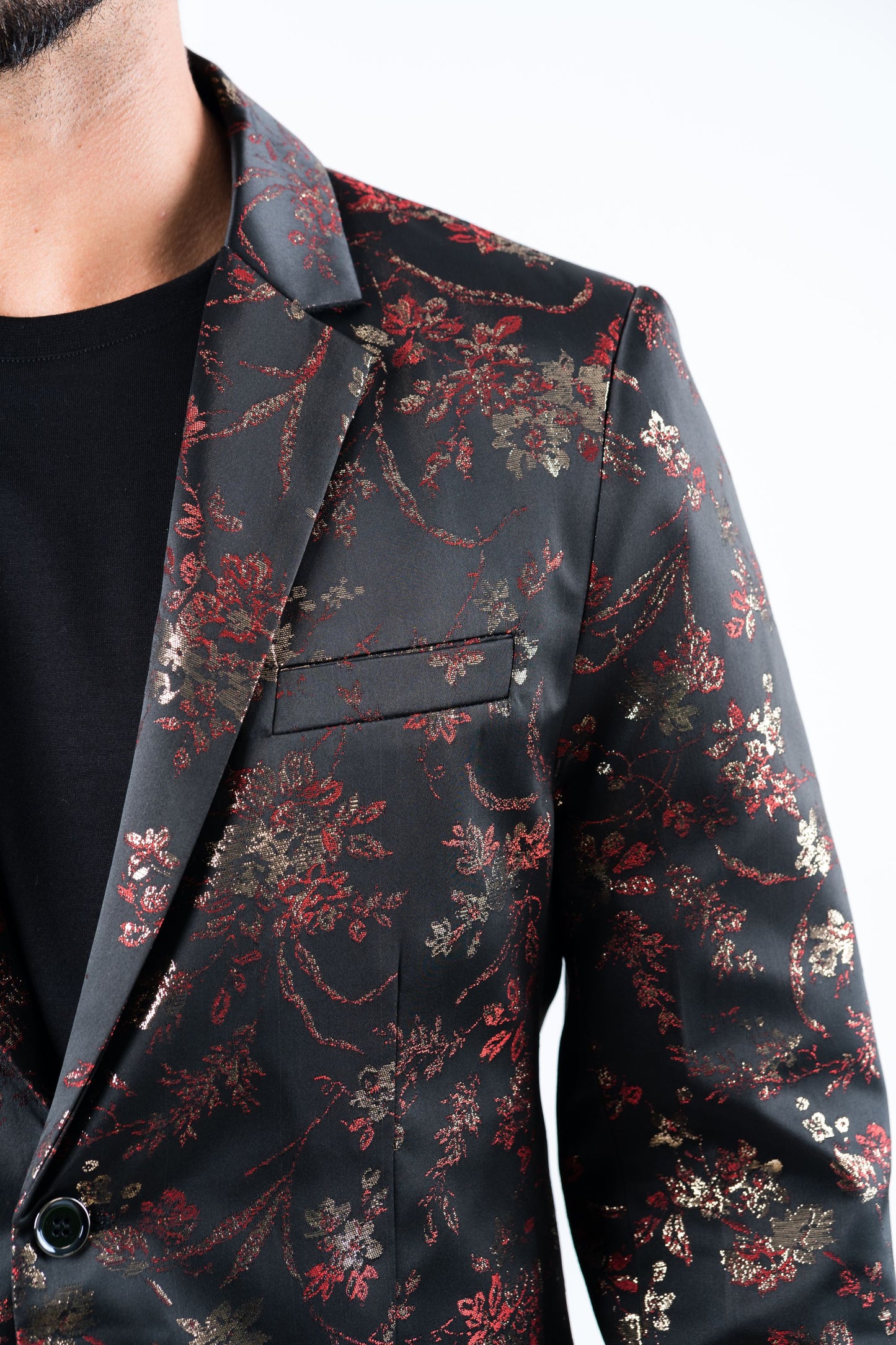 red double button floral print blazer men platini detail