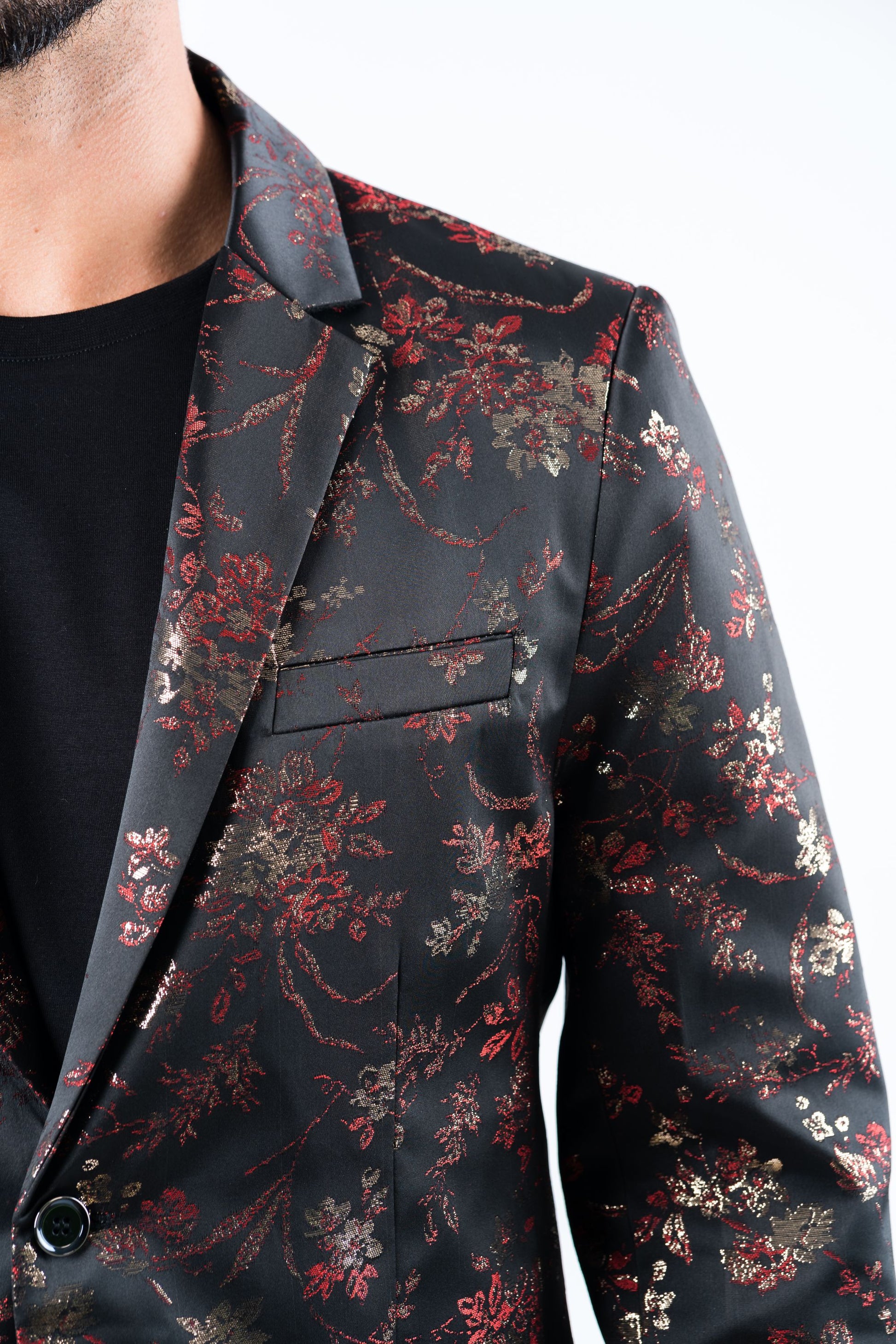 red double button floral print blazer men platini detail