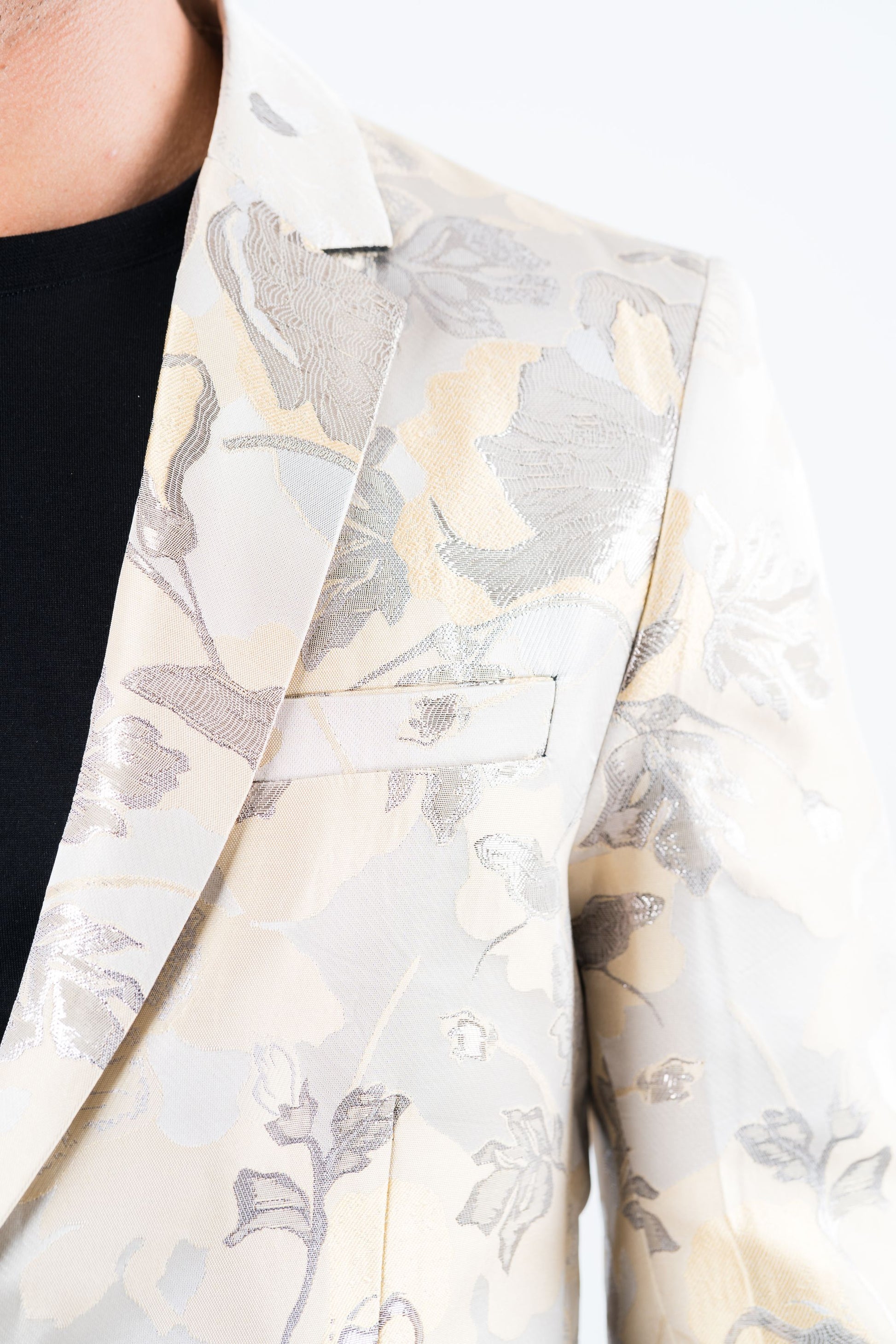 beige double button floral print blazer men platini detail