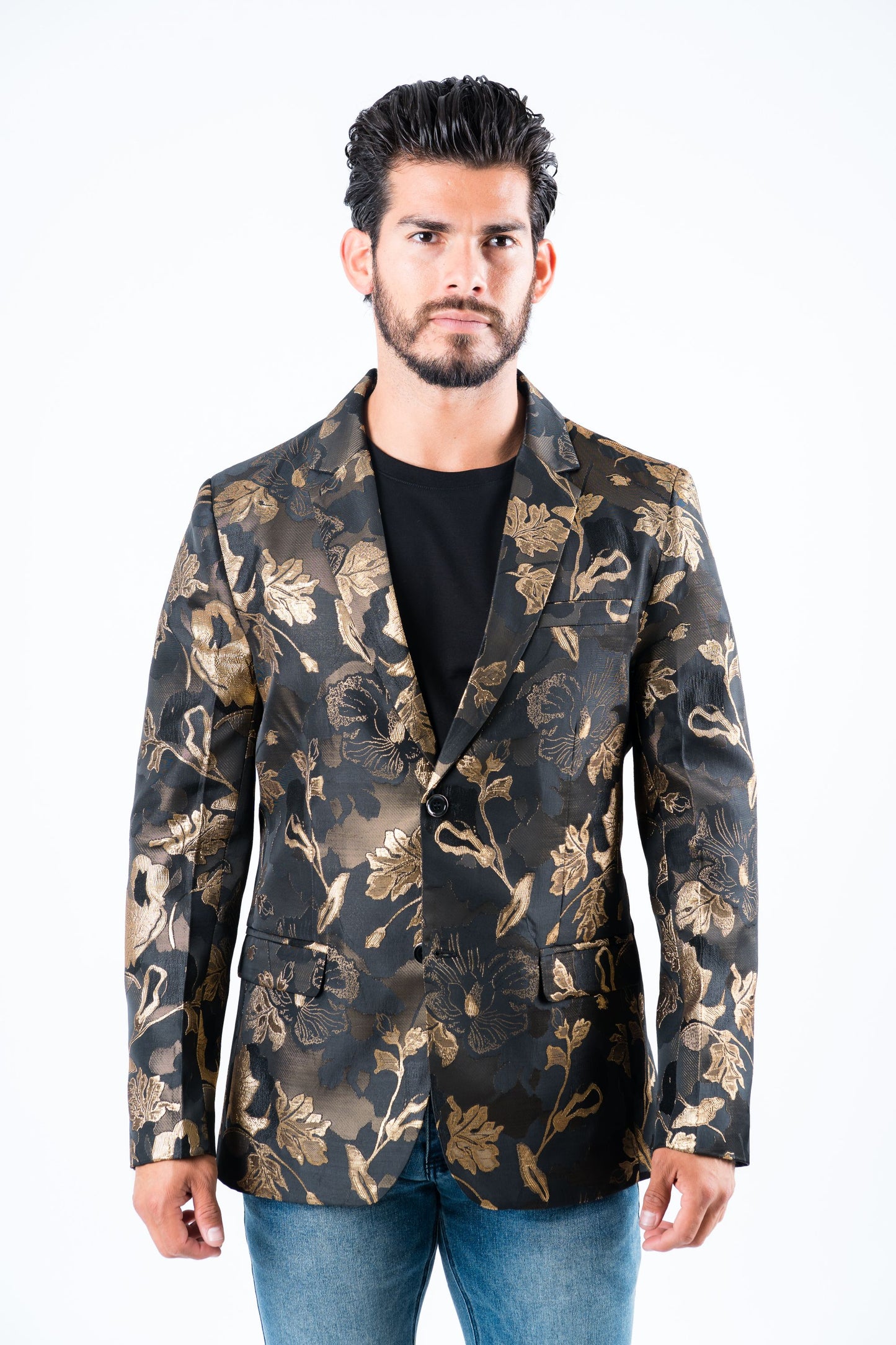 brown double button floral print blazer men platini front