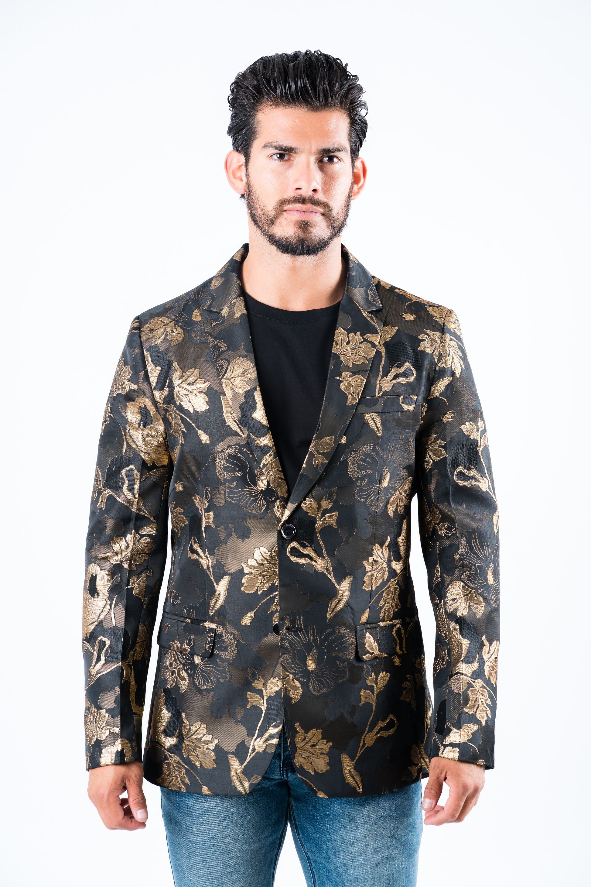 brown double button floral print blazer men platini front