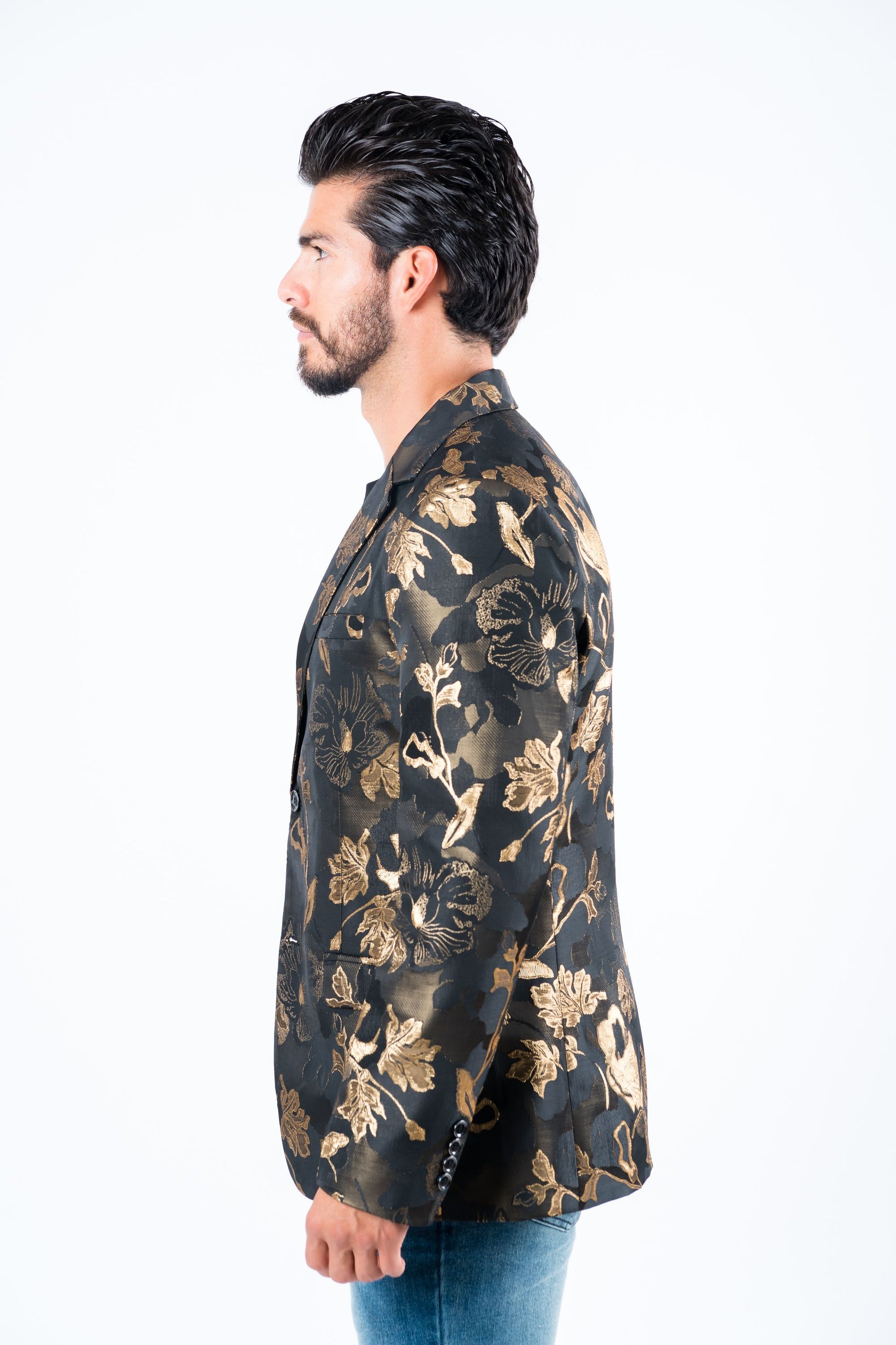 brown double button floral print blazer men platini detail