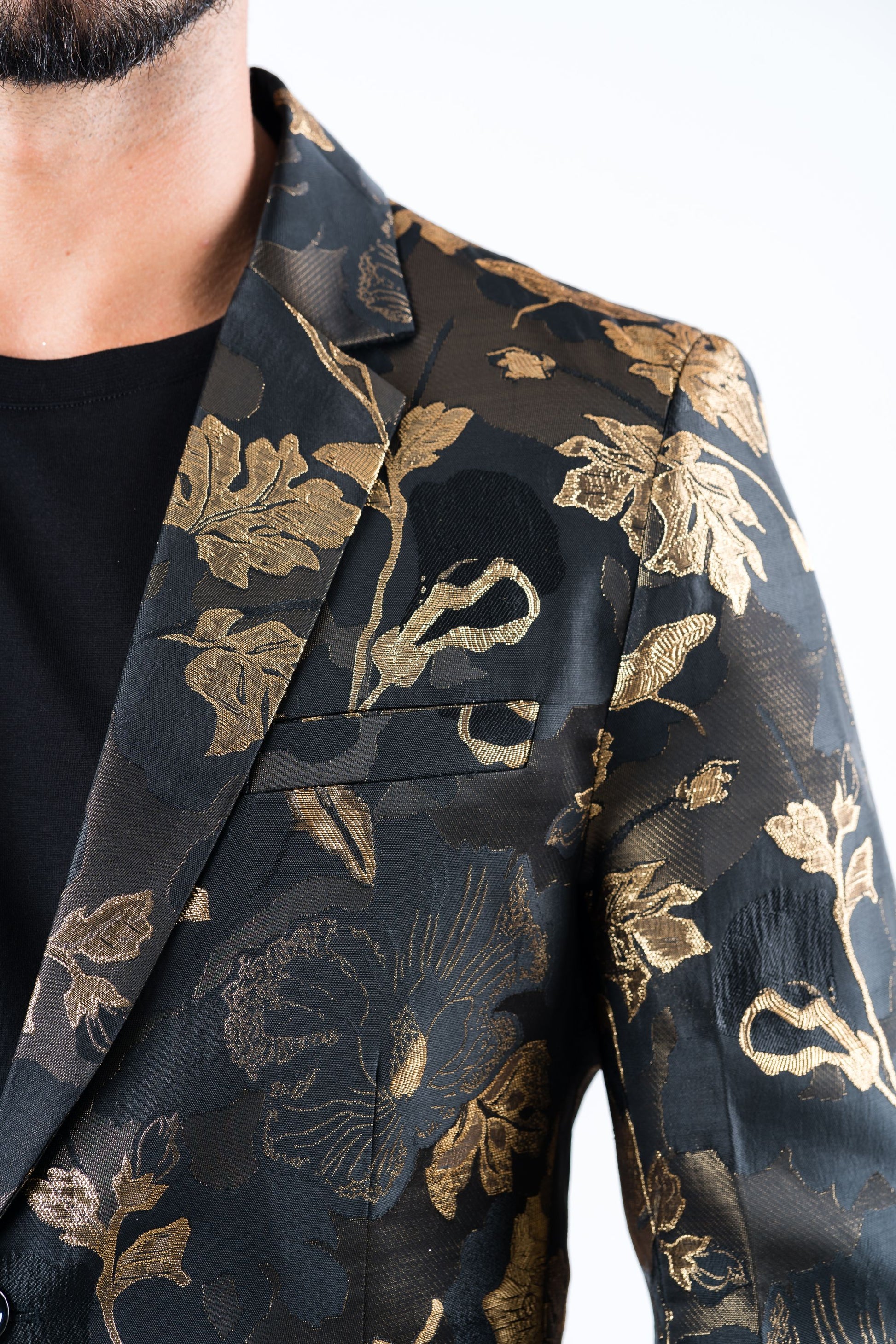 brown double button floral print blazer men platini back