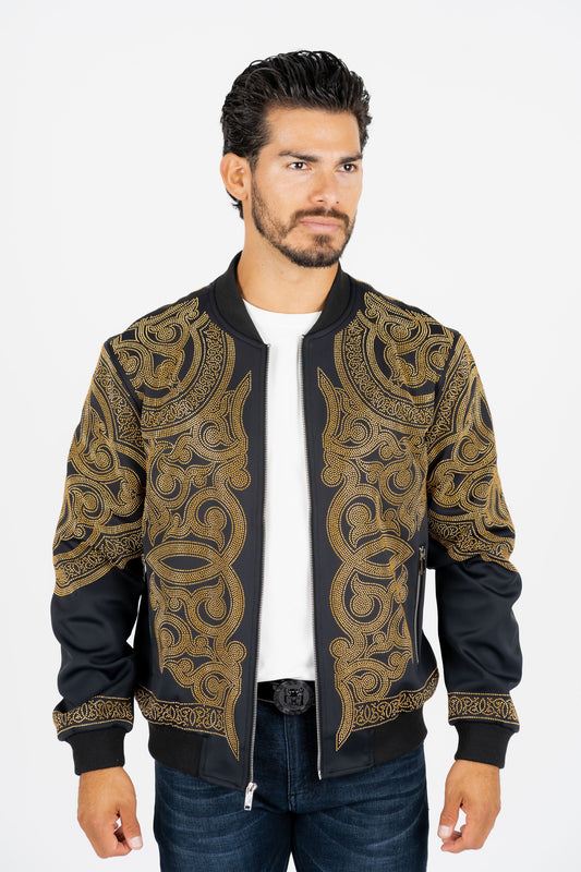 black rhinestone bomber jacket platini front