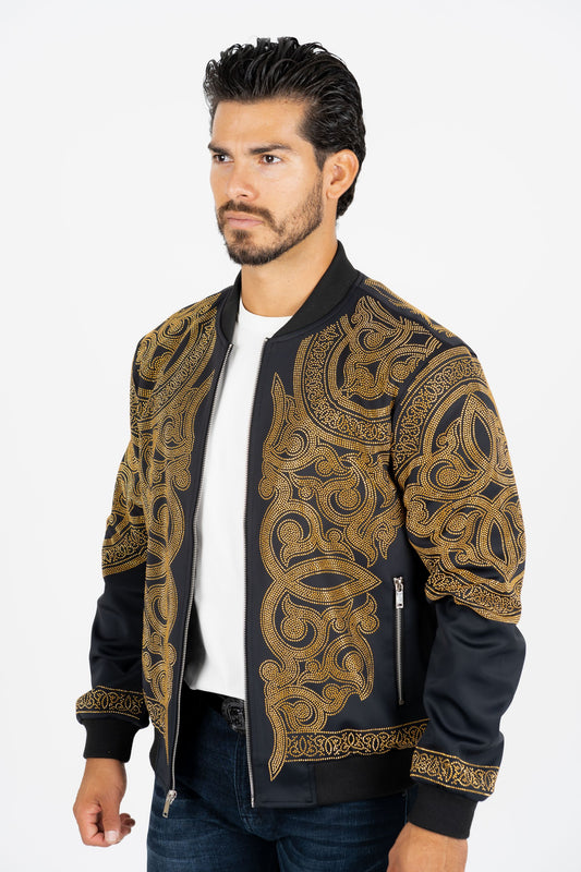 black rhinestone bomber jacket platini side