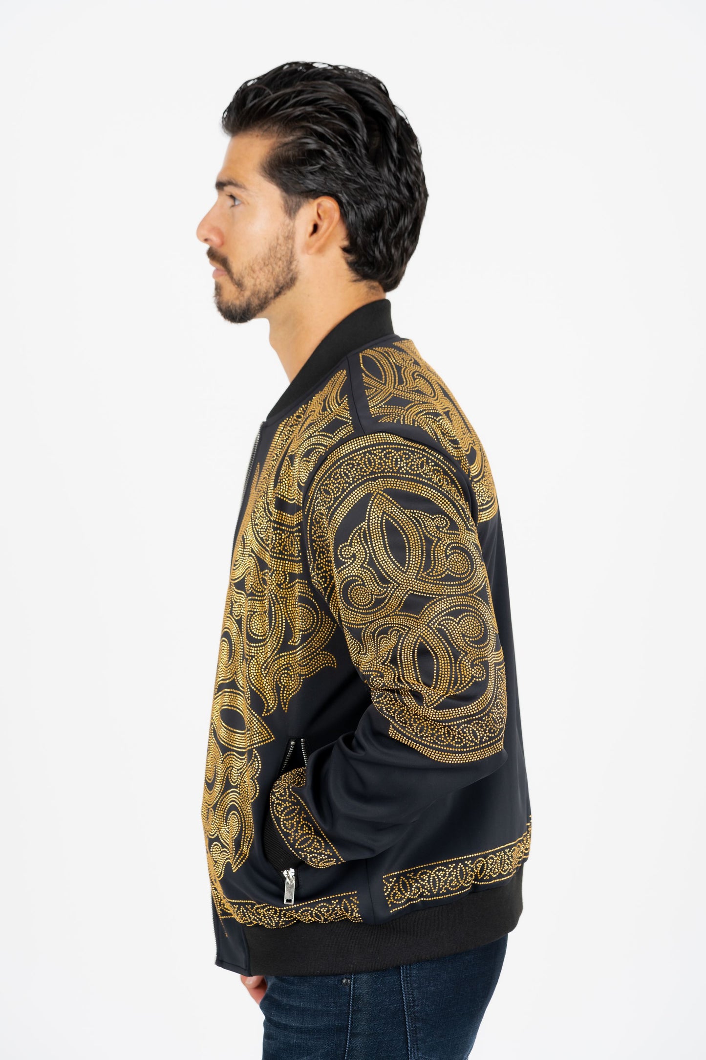 black rhinestone bomber jacket platini detail