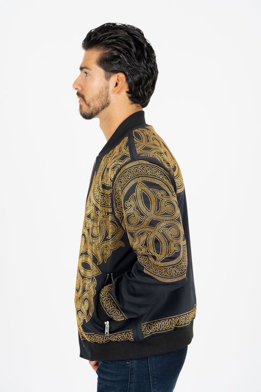 black rhinestone bomber jacket platini detail