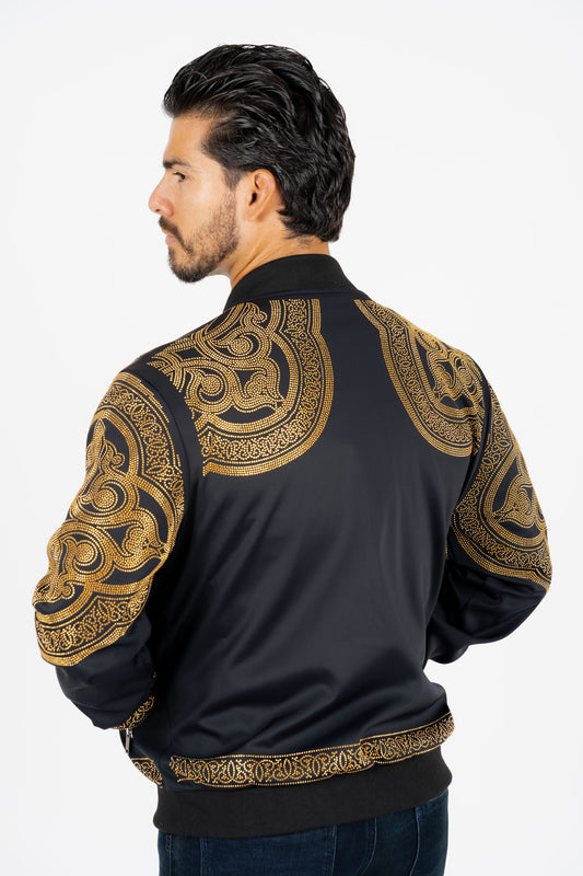 black rhinestone bomber jacket platini back
