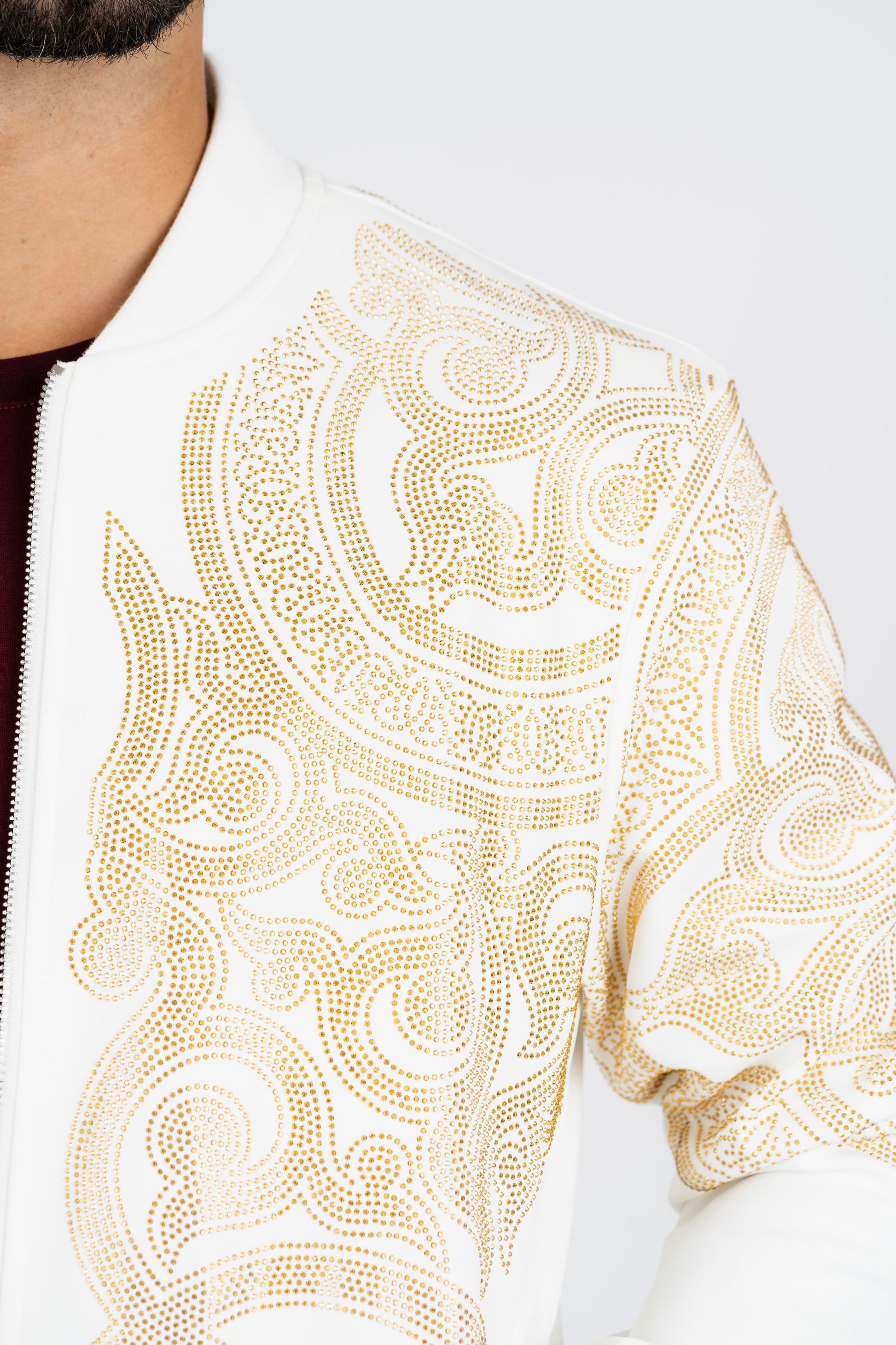 white rhinestone bomber jacket platini detail