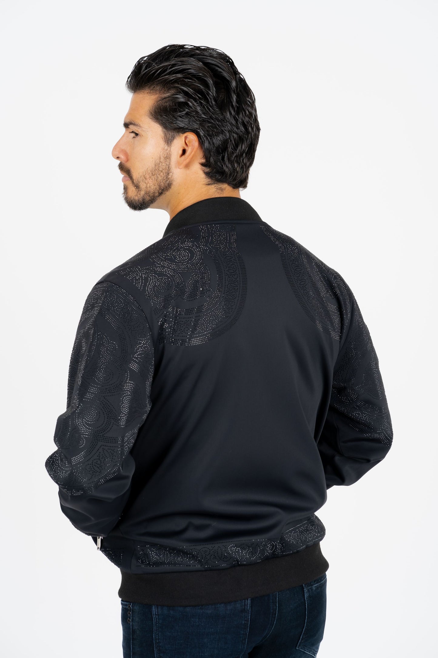 black ii rhinestone bomber jacket platini back