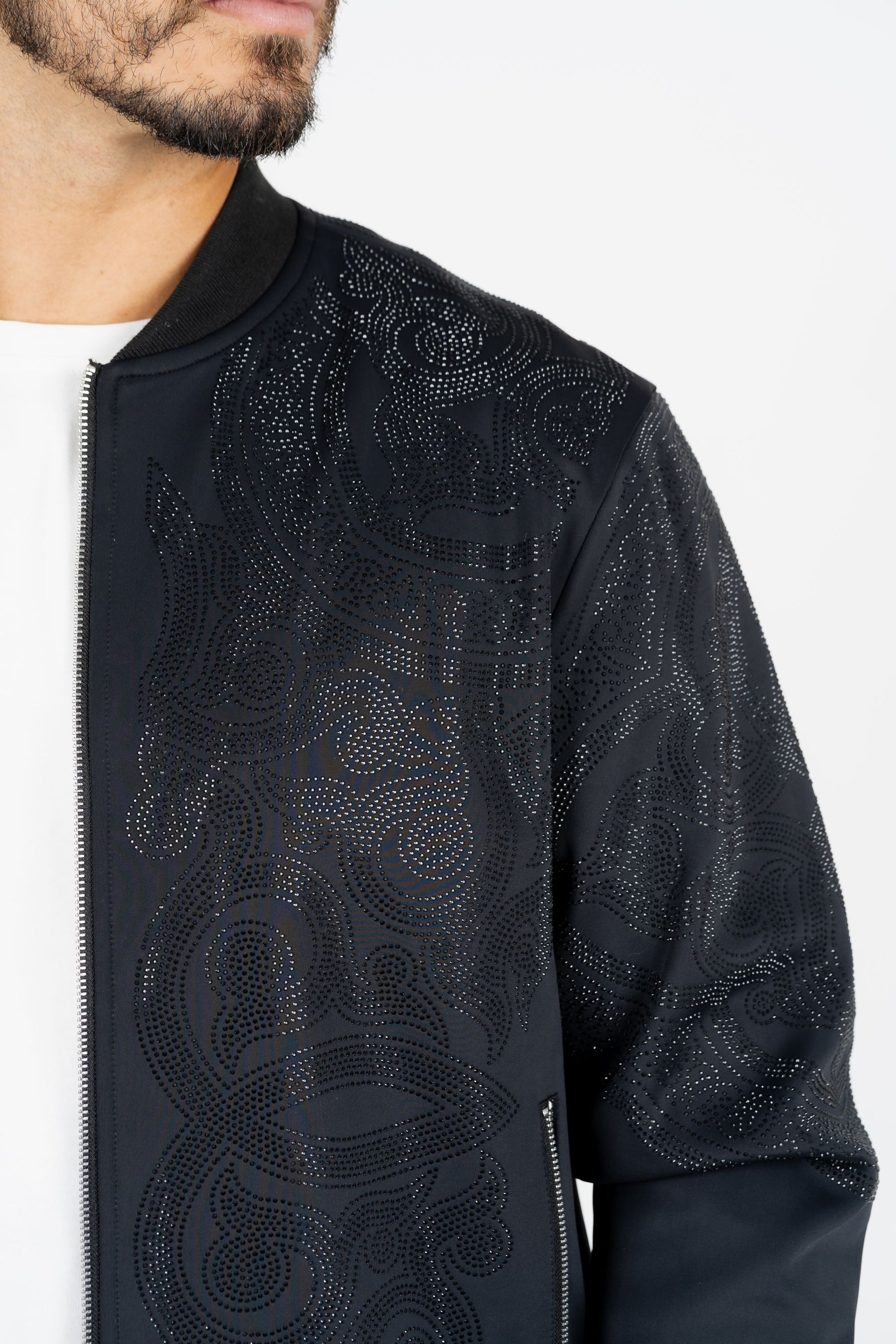 black ii rhinestone bomber jacket platini detail