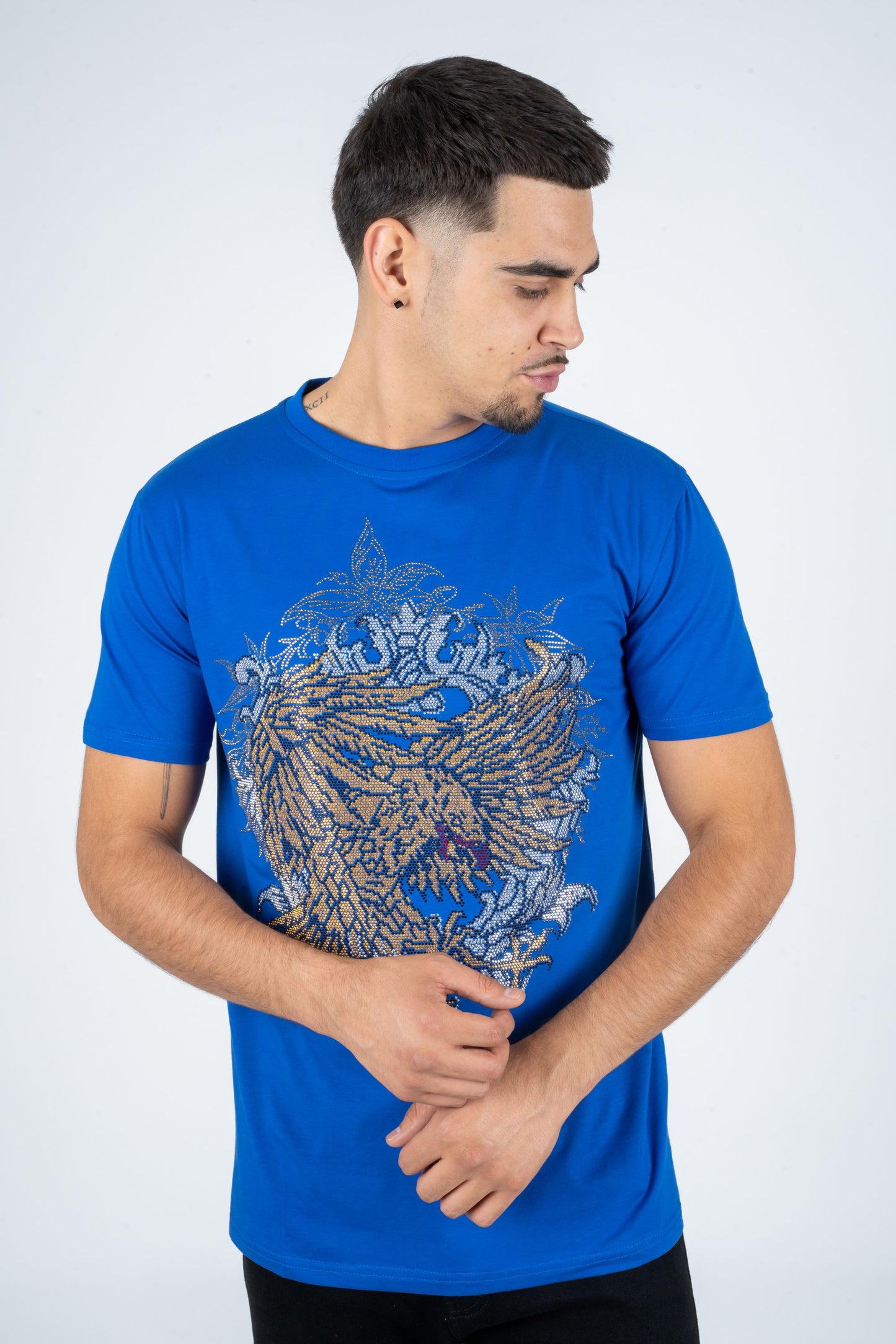 royal blue rhinestone eagle tee front platini