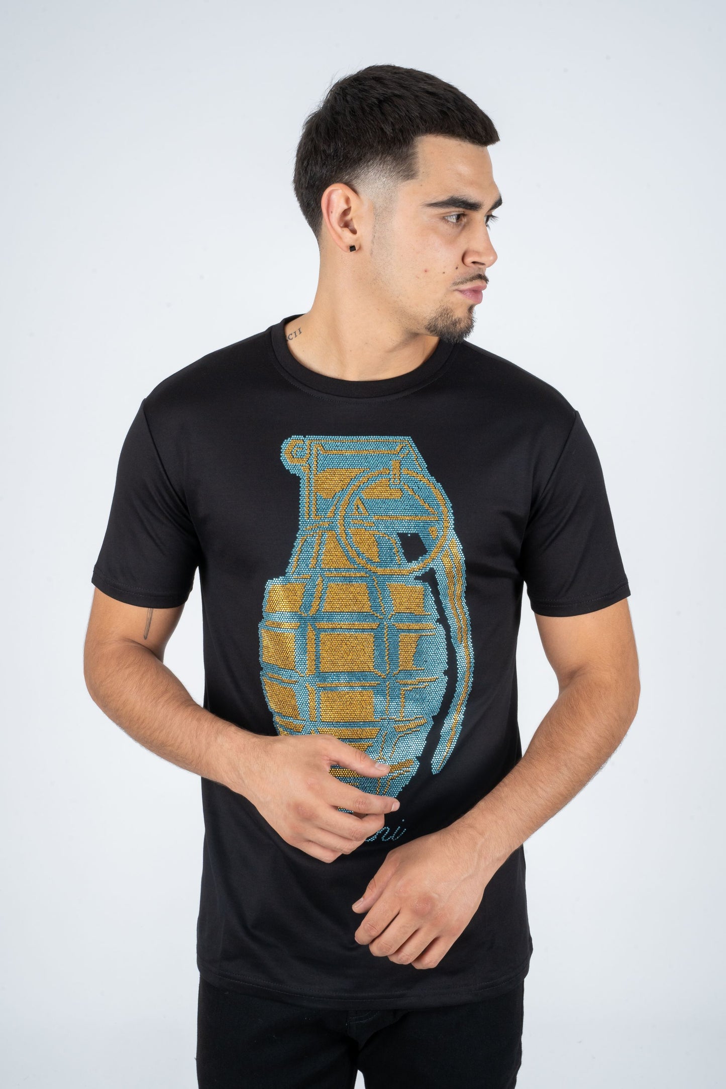 black rhinestone granada tee front platini