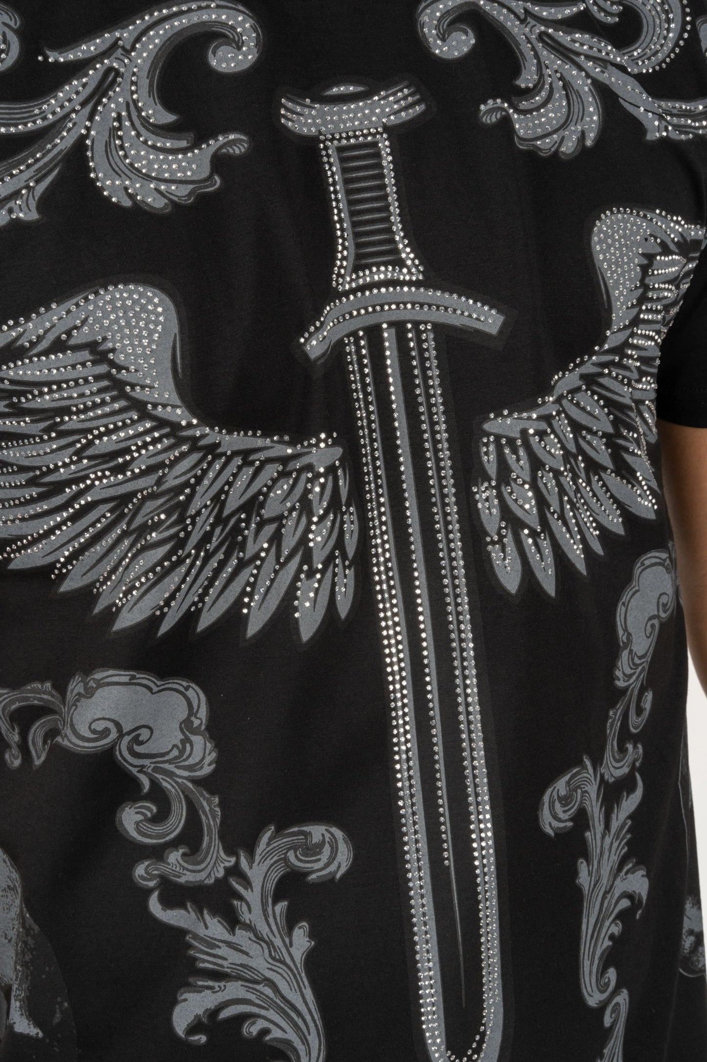 black rhinestone sword wings tee side platini