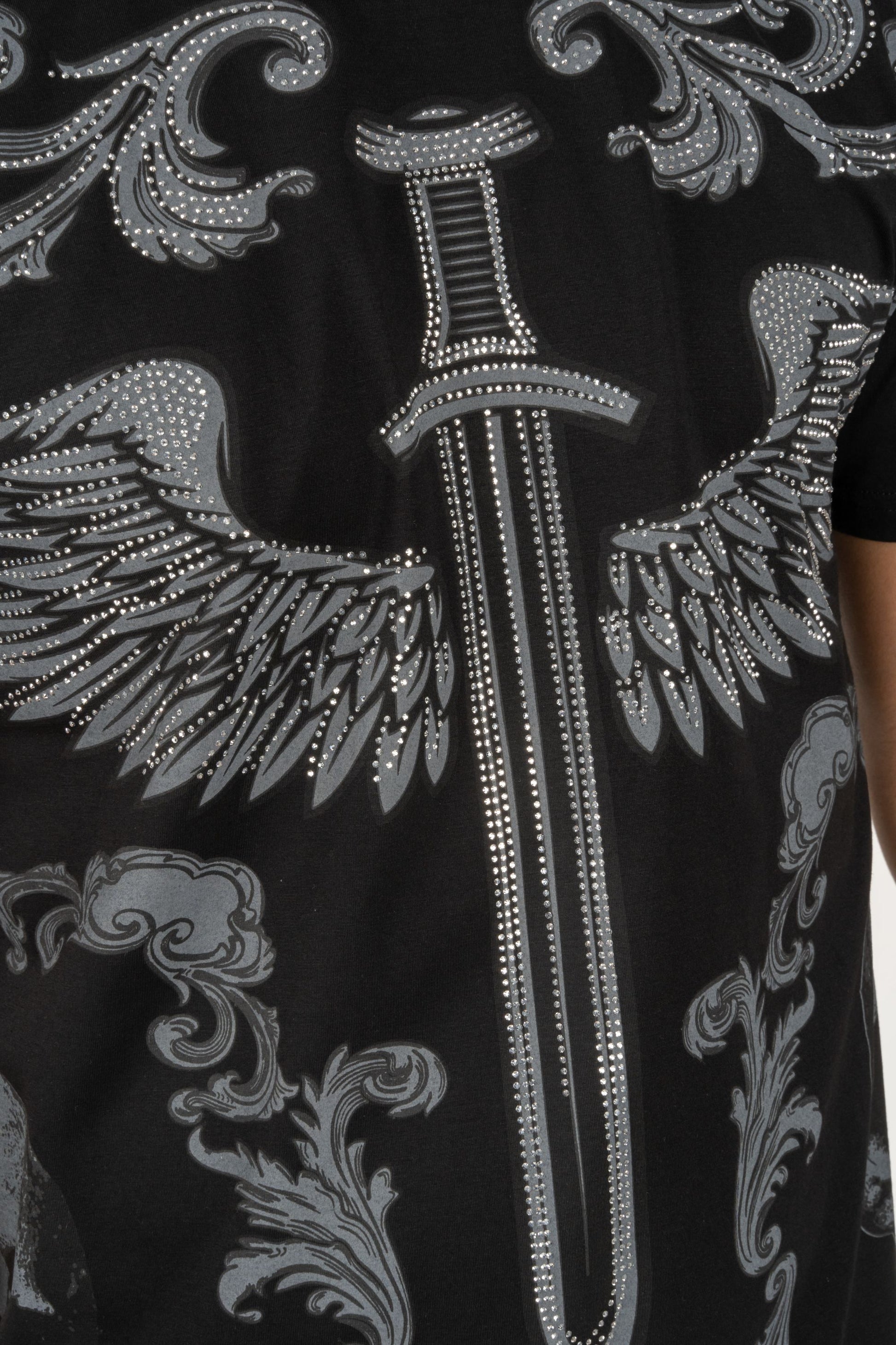 black rhinestone sword wings tee side platini