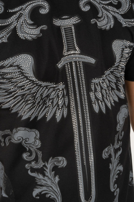 black rhinestone sword wings tee side platini