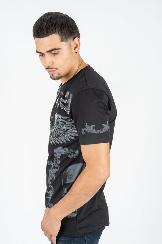 black rhinestone sword wings tee detail platini