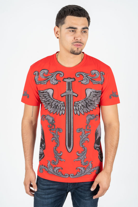orange rhinestone sword wings tee front platini