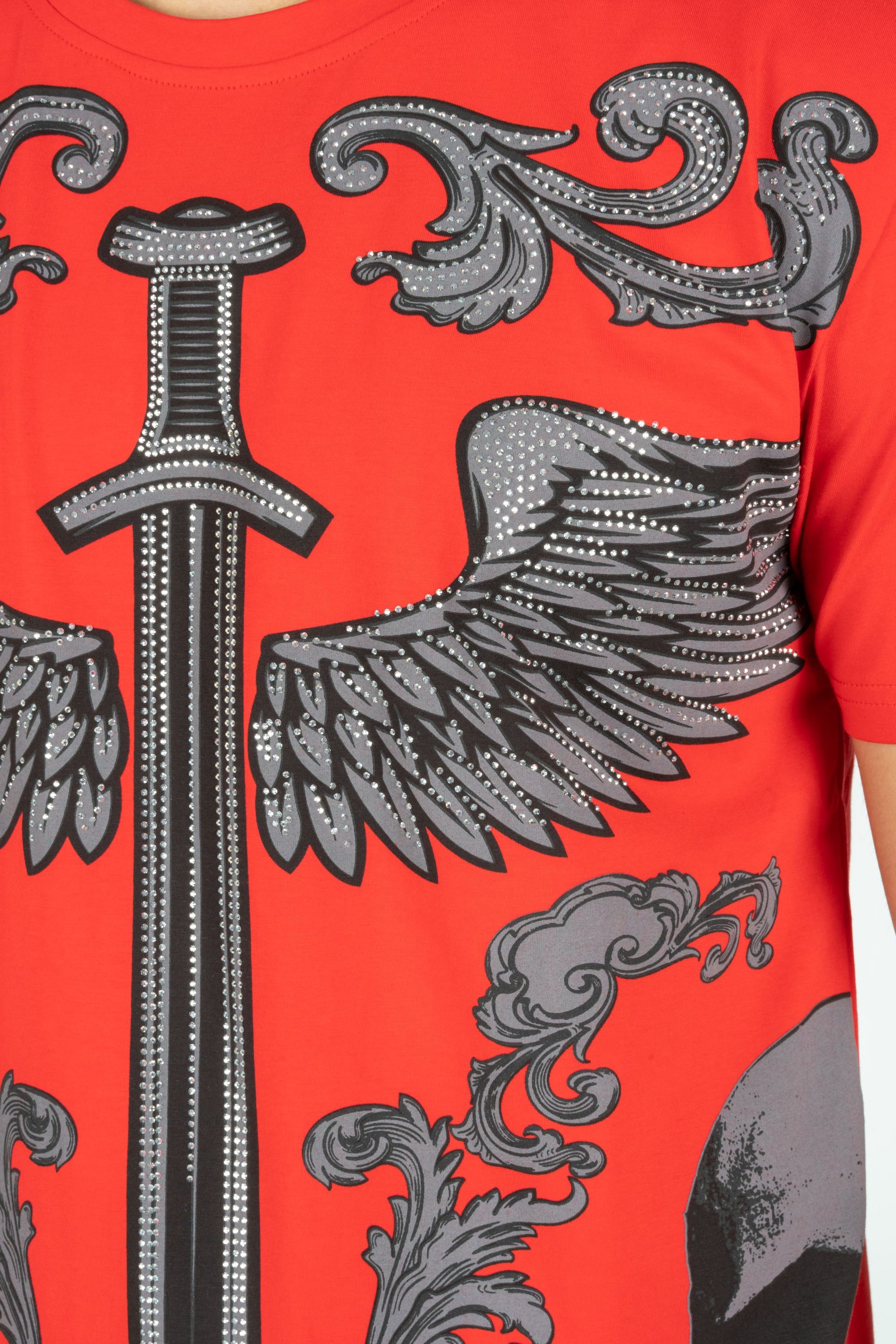 orange rhinestone sword wings tee side platini