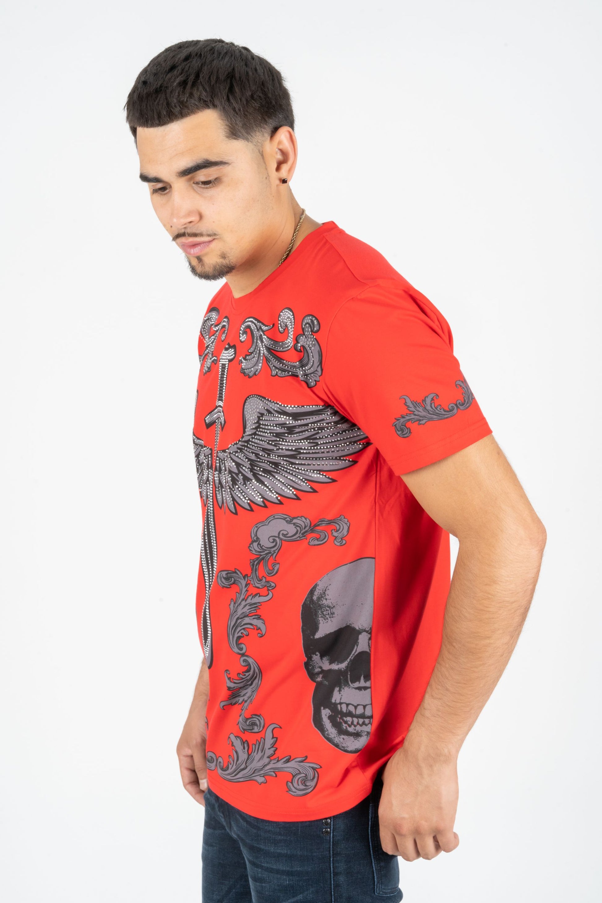 orange rhinestone sword wings tee detail platini