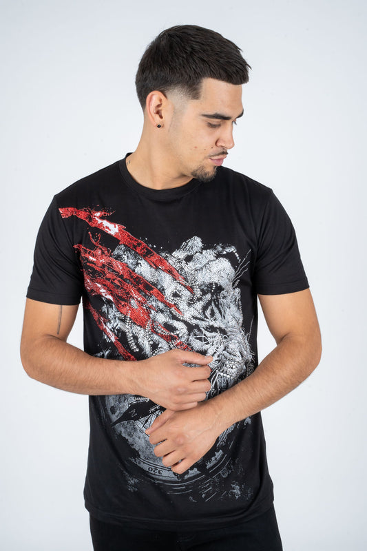 black rhinestone tiger tee front platini