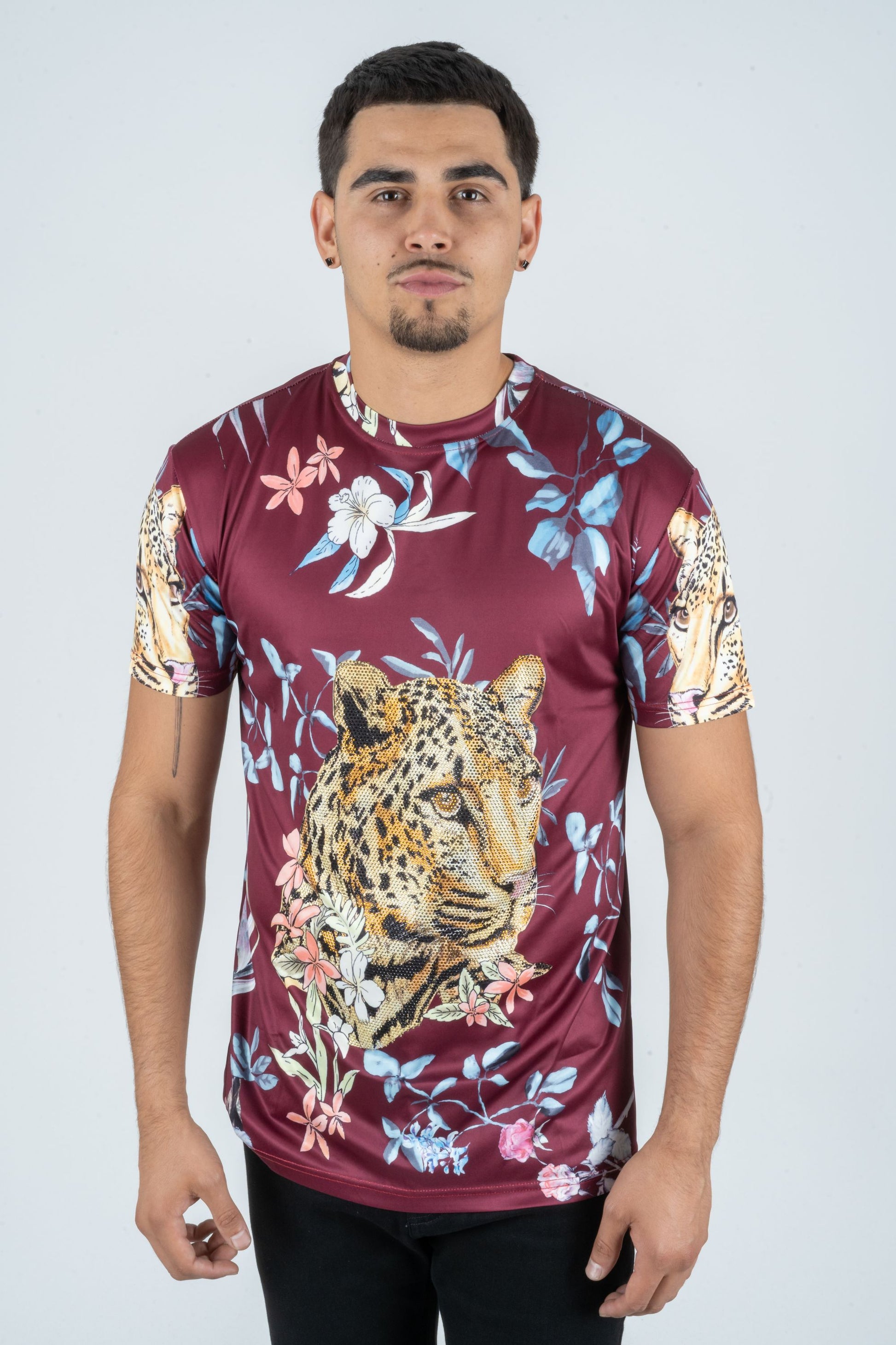 wine rhinestone tropical floral tee front platini