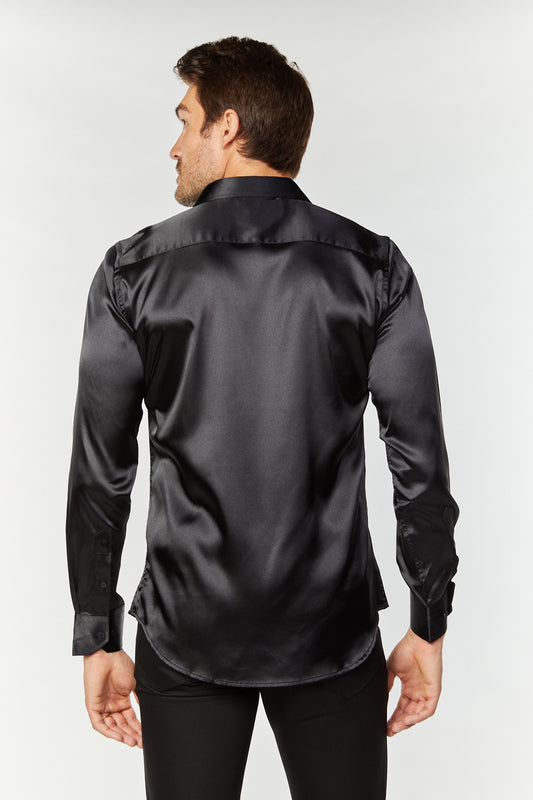 black sinclair satin shirt men platini back