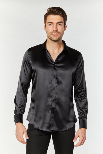satin black dress shirt Long Sleeve Maxi dress
