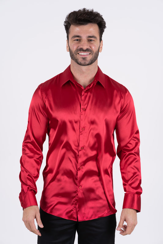 red sinclair satin shirt men platini back