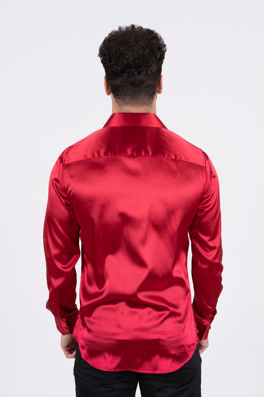 red sinclair satin shirt men platini detail